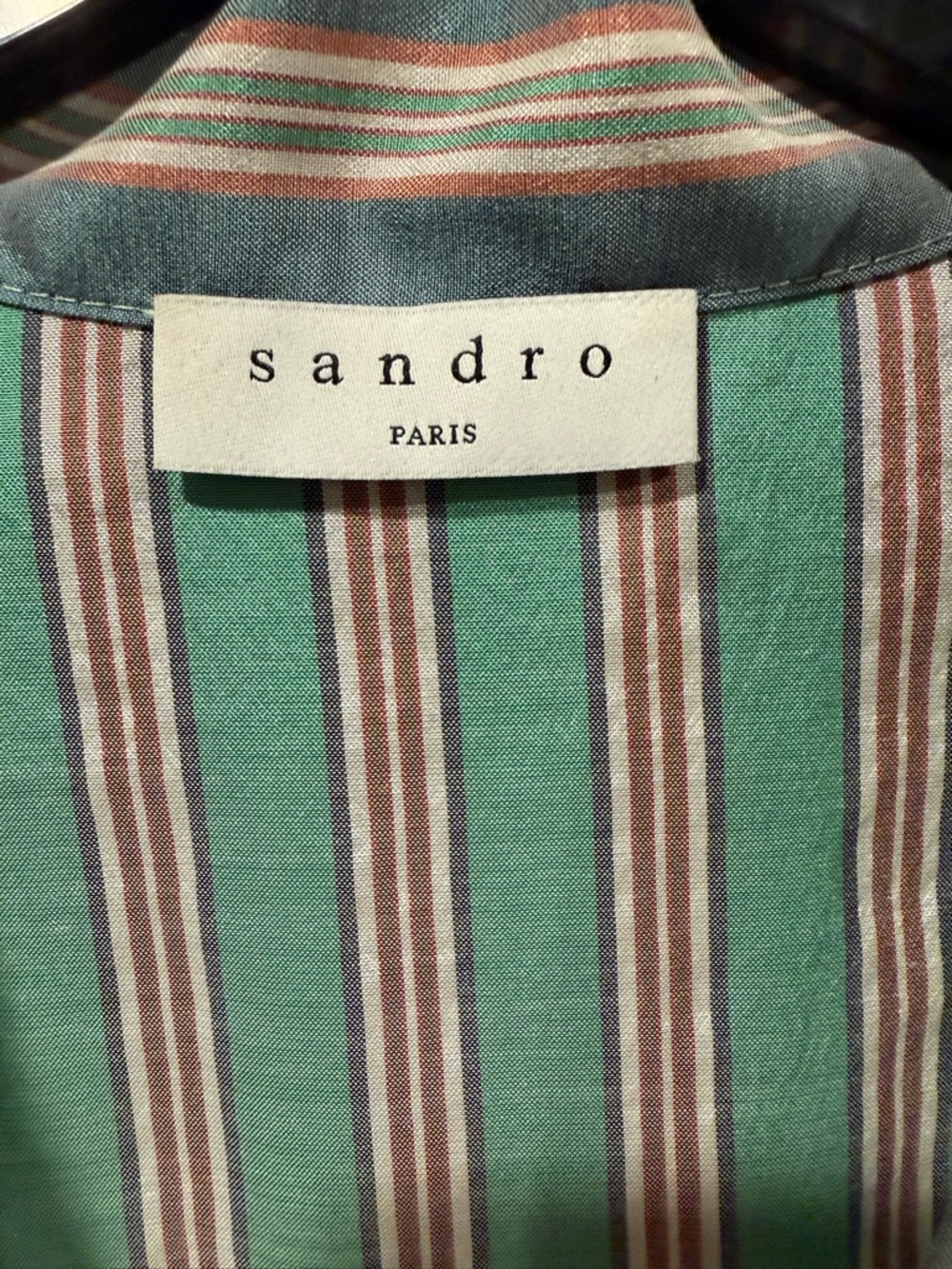 Sandro Green and Gray Striped Wrap Midi Dress - Picture 3 of 4